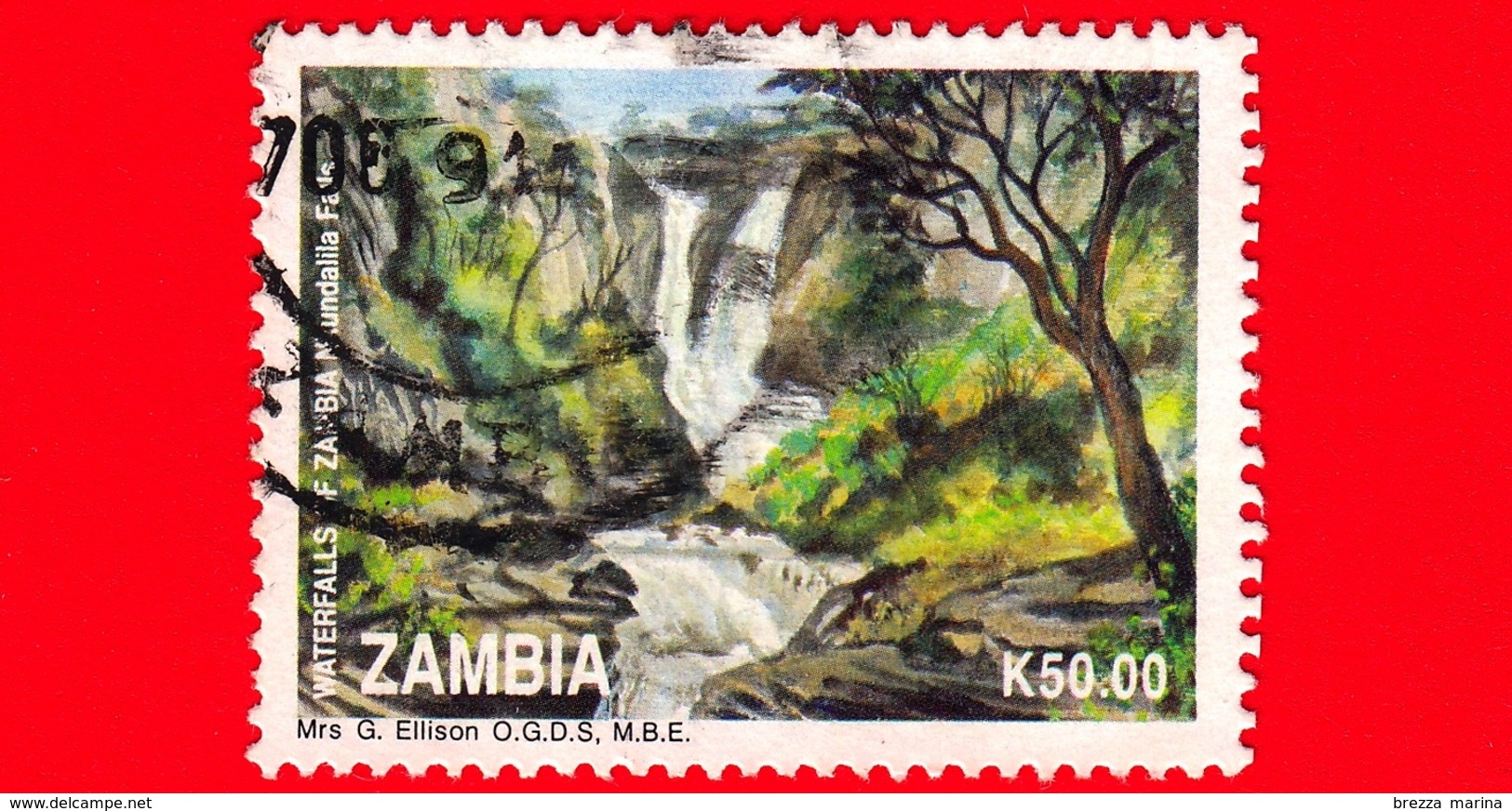 ZAMBIA  - USATO - 1993- Cascate Di Chipoma - Waterfall - Nkundalila Falls - K 50.00 - Zambia (1965-...)