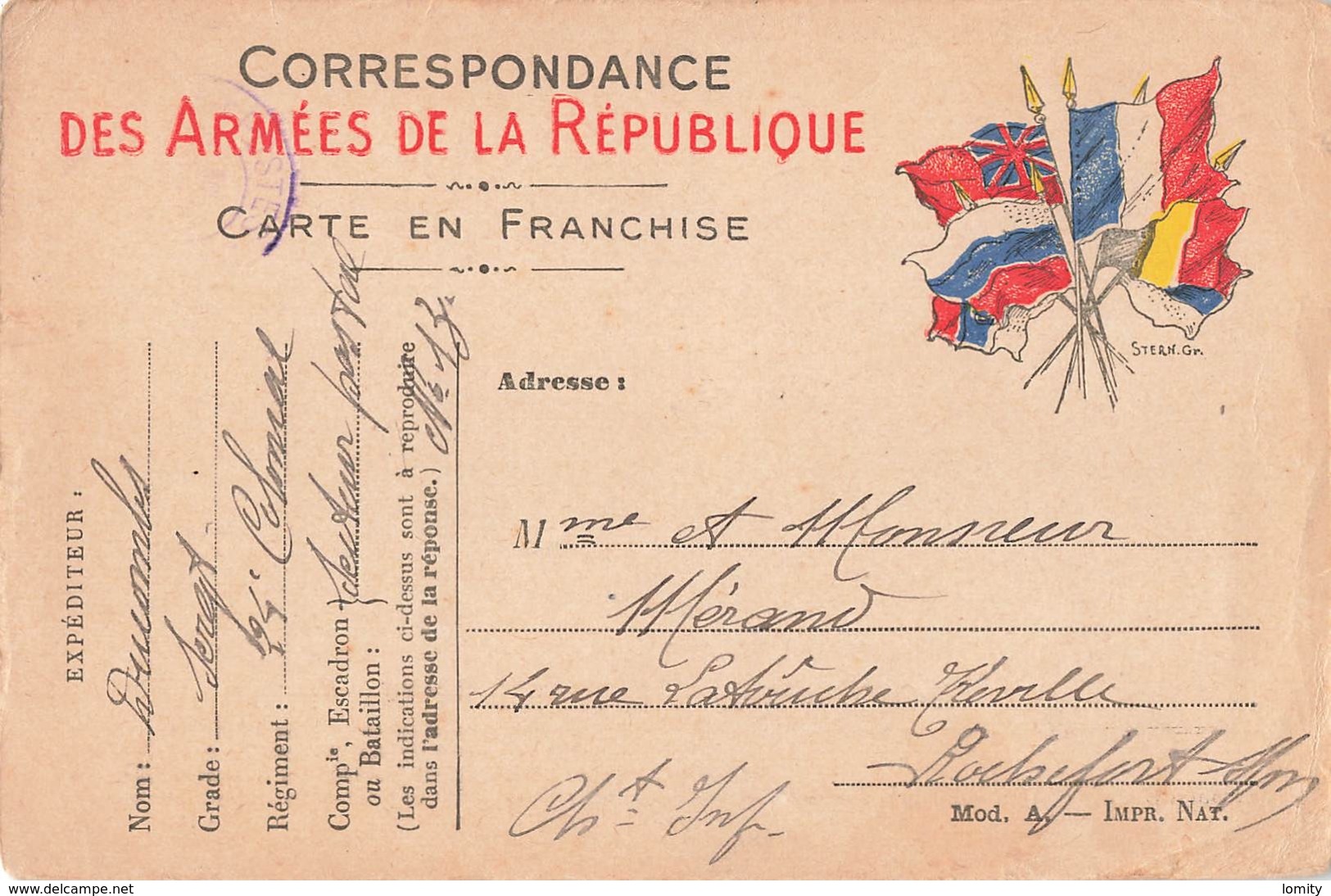 Carte Correspondance Franchise Militaire Secteur Postal 13 Ducombs Sergent 24 Regiment Colonial 25 Decembre 1914 - WW I