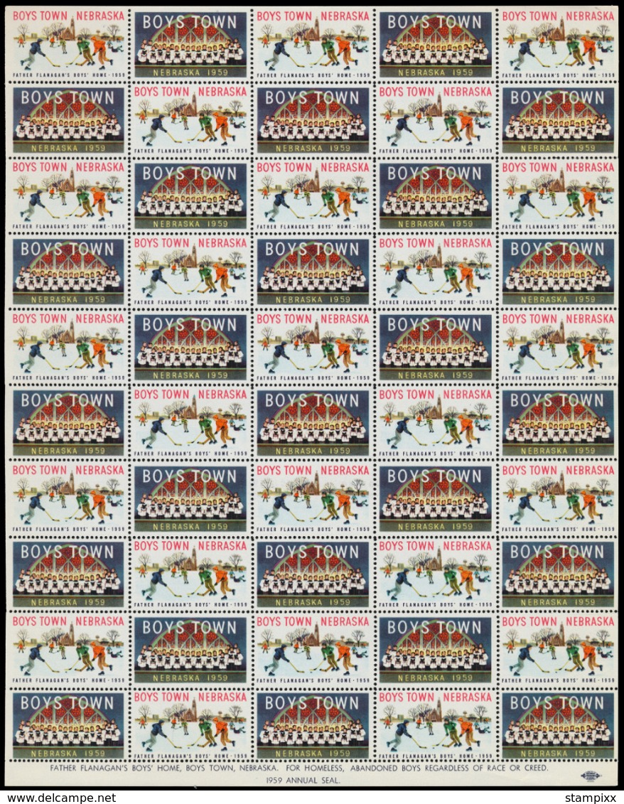 USA BoysTown Organisations 1959 ** Full Sheet, 50v. Labels - Eishockey