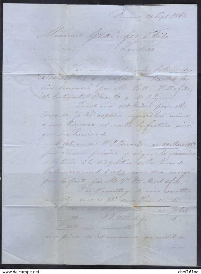 Reims (Marne) : LAC Pour Londres, Napoléon N°17B, 1862. - 1849-1876: Période Classique