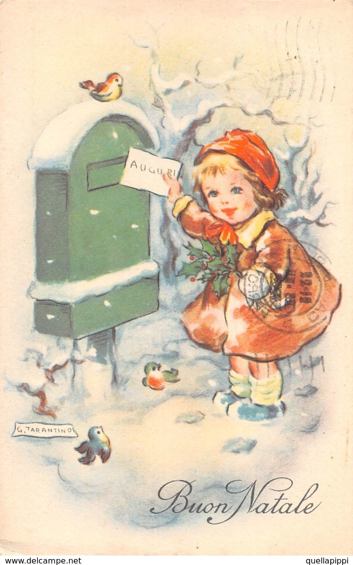 09715 "BUON NATALE" BAMBINA, INOLTRO LETTERA AUGURALE, CASSETTA POSTALE, FIRMATA G. TARANTINO.  CART  SPED 1953 - Altri & Non Classificati