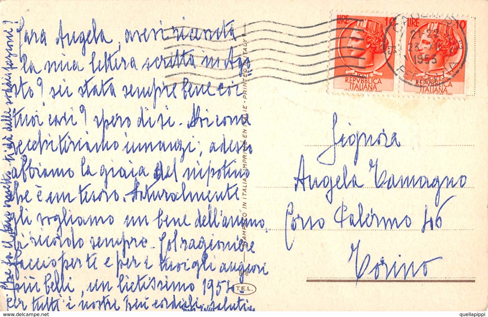 09715 "BUON NATALE" BAMBINA, INOLTRO LETTERA AUGURALE, CASSETTA POSTALE, FIRMATA G. TARANTINO.  CART  SPED 1953 - Altri & Non Classificati