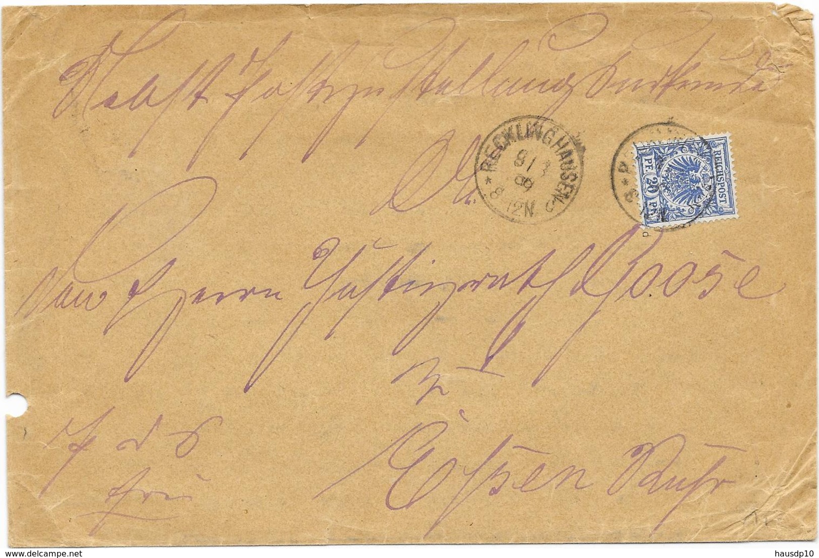 DR Brief Krone/Adler EF Mi. 48d Geprüft Recklinghausen Nach Essen 1899 - Covers & Documents