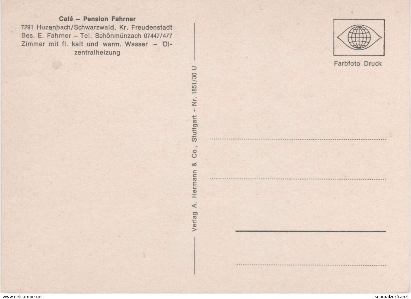 AK Huzenbach Schwarzwald Cafe Pension Fahrner A Schönmünzach Schwarzenberg Schönegründ Heselbach Röt Forbach Baiersbronn - Forbach