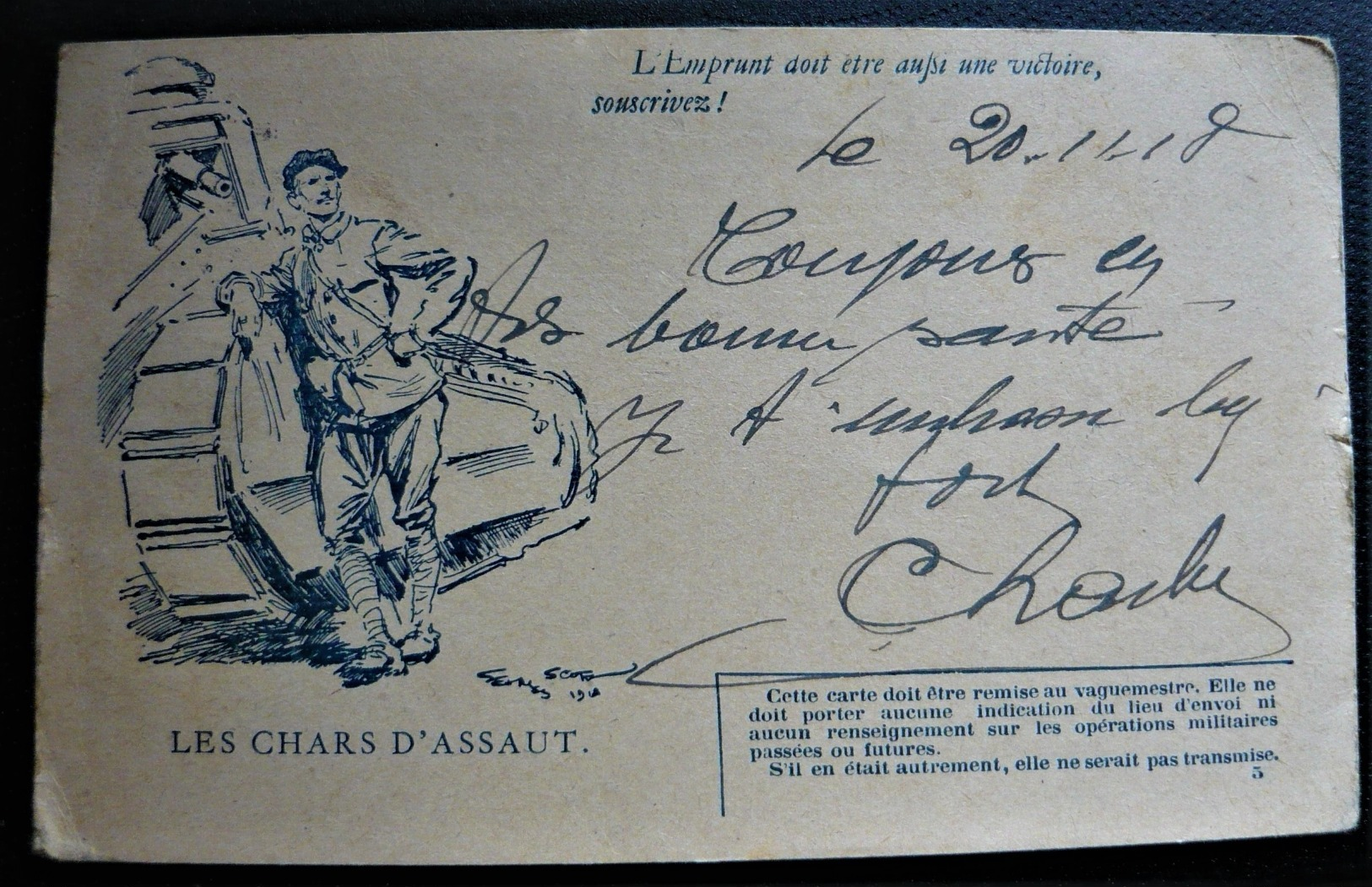 Lettre Guerre 14/18 Carte En Franchise Correspondance Des Armées De La République, Les Chars D'Assaut WW1 - Guerre De 1914-18