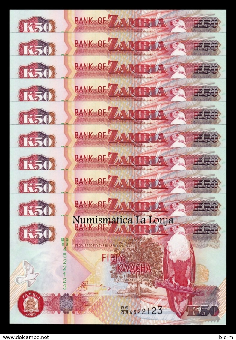 Zambia Lot Bundle 10 Banknotes 50 Kwacha 2009 Pick 37h SC UNC - Zambia