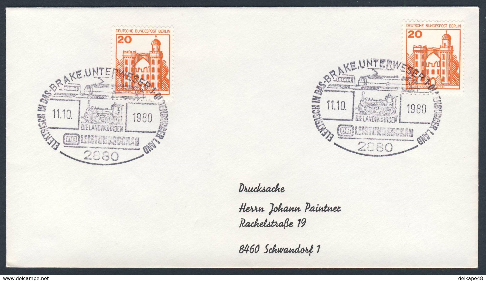 Deutschland Germany 1980 Brief Cover - Elektrisch In Oldenburgerland - DB Leistungsschau - Die Landwührden, Brake - Treinen