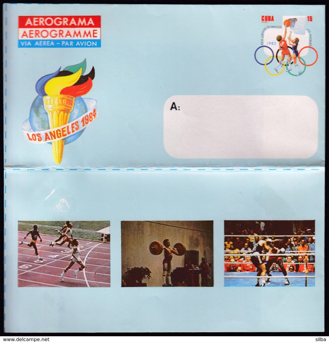 Cuba 1983 / Olympic Games Los Angeles 1984 / Aerogramme / Basketball, Torch / Postal Stationery - Sommer 1984: Los Angeles