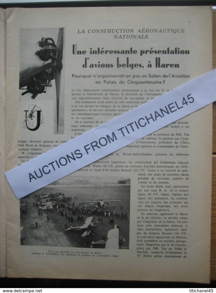 LA CONQUETE DE L'AIR 1932 N°1 -SABENA-CONGO-MINERVA-HISPANO-SUIZA-DONNET 4CV-AVIONS BELGES A HAREN - JUNKERS JU. 49 - AeroAirplanes