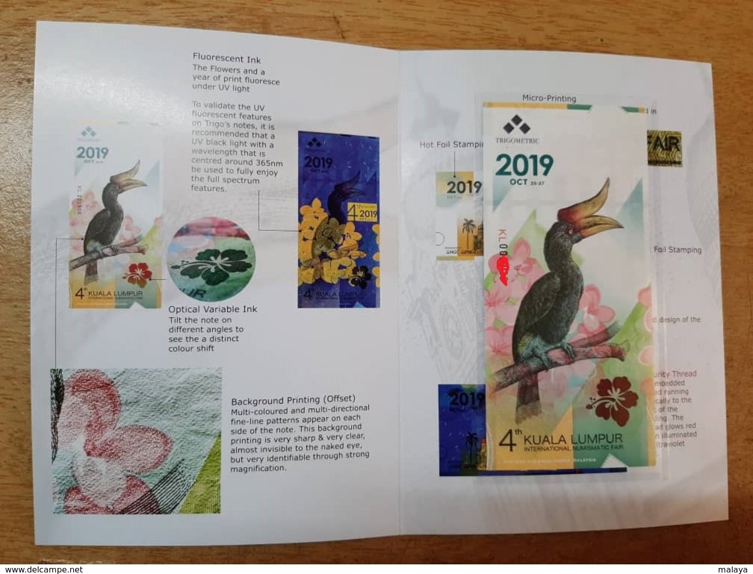 Malaysia 2019 Trigo 4th KL International Numismatic Hornbill Bird Flower KL 001824 Bank Note UNC With Folder - Malaysia