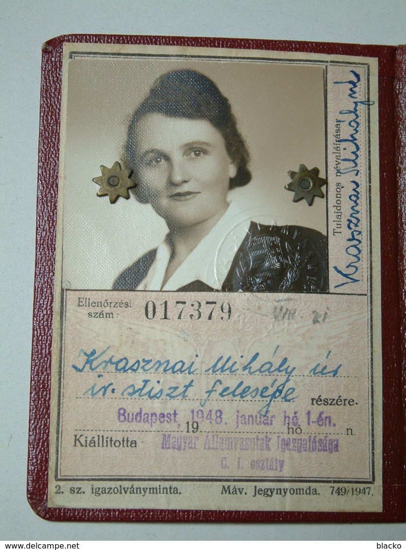 Hungarian Railway - 1948 Railway Identity Card Kmné Db02 - Toegangskaarten