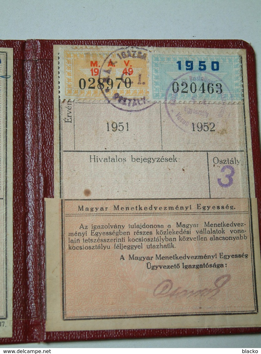 Hungarian Railway - 1948 Railway Identity Card Kmné Db02 - Toegangskaarten