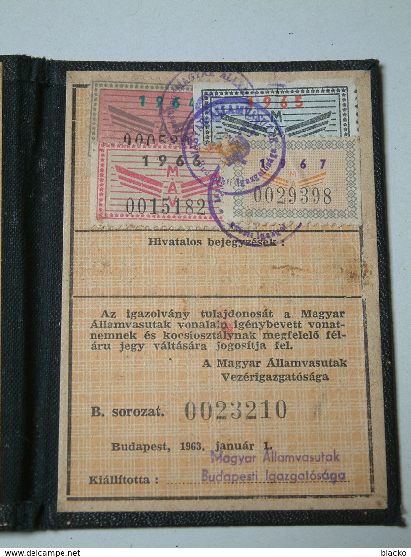 Hungarian Railway - 1964 Railway Identity Card Bjné Db02 - Toegangskaarten