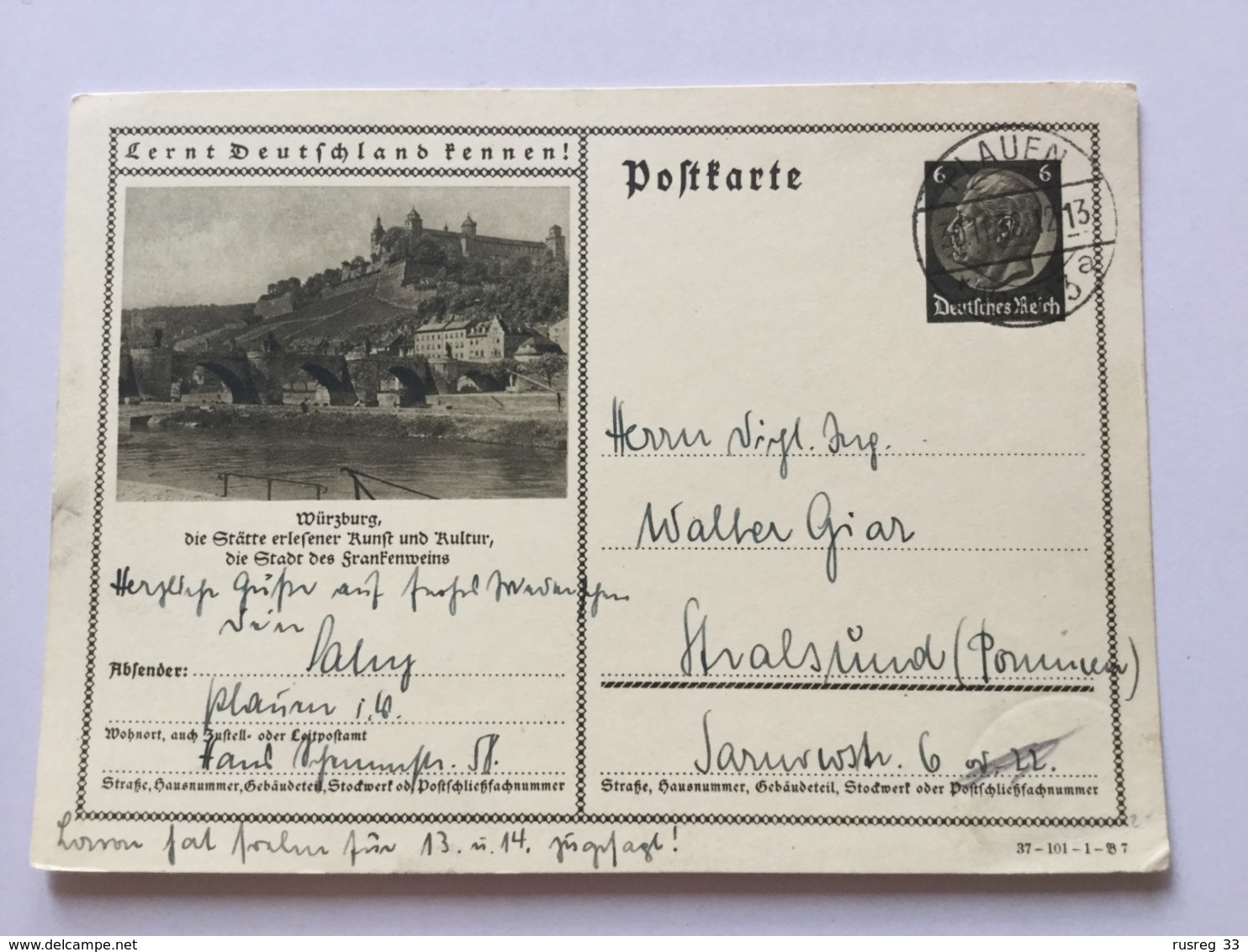 K8 Deutsches Reich Ganzsache Stationery Entier Postal P 236 Würzburg - Altri & Non Classificati