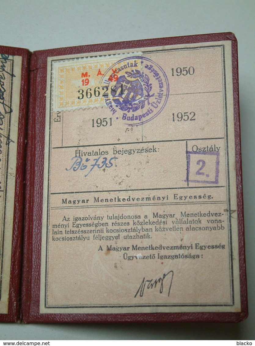 Hungarian Railway - 1948 Railway Identity card bjné db02
