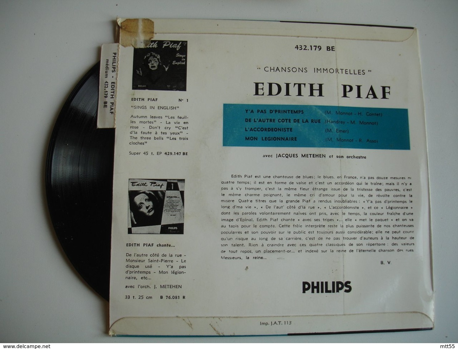 Edith Piaf  Lot 3 Disque Vinyle 45 Tours 45T Y A Pas Printemps Vie En Rose C Est 1 Homme Terrible - 45 T - Maxi-Single