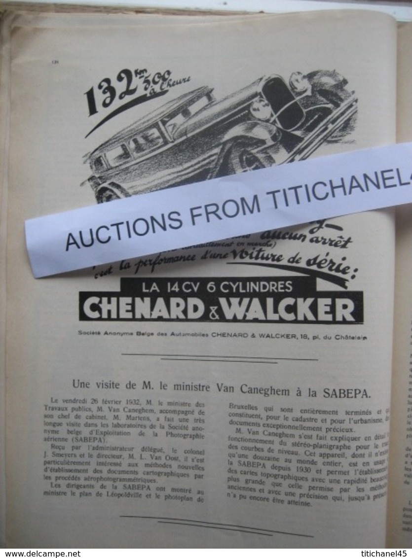 LA CONQUETE DE L'AIR 1932 n°3 -SABENA-CONGO-MINERVA 17 CV-Présentation du trimoteur FORD -CHENARD-WALCKER-CITROEN-WILLYS