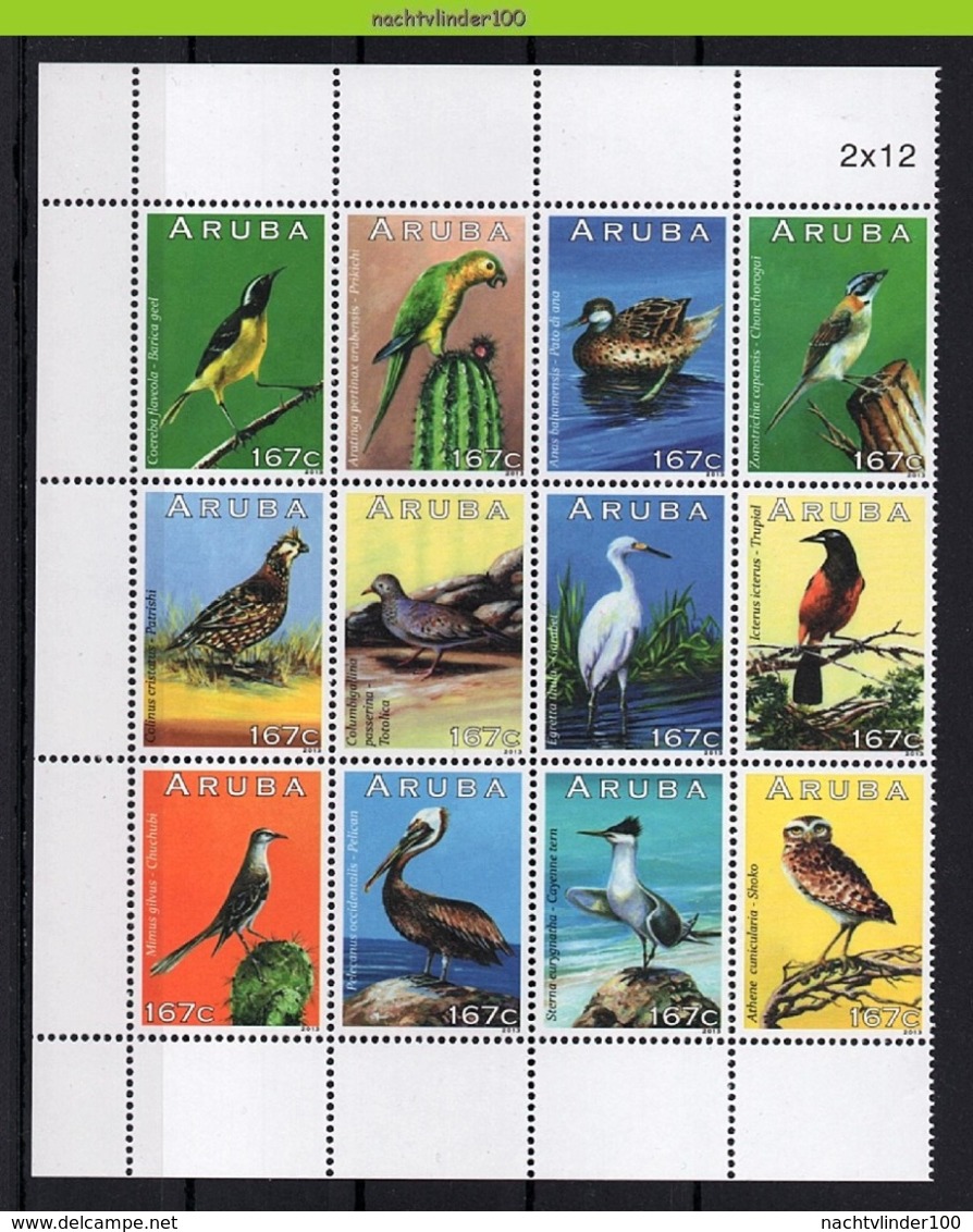 Nfh0688b FAUNA VOGELS UIL PATRIJS CACTUS PARROT PELICAN OWL DUCK PARTRIDGE BIRDS VÖGEL AVES OISEAUX ARUBA 2013 PF/MNH - Verzamelingen, Voorwerpen & Reeksen