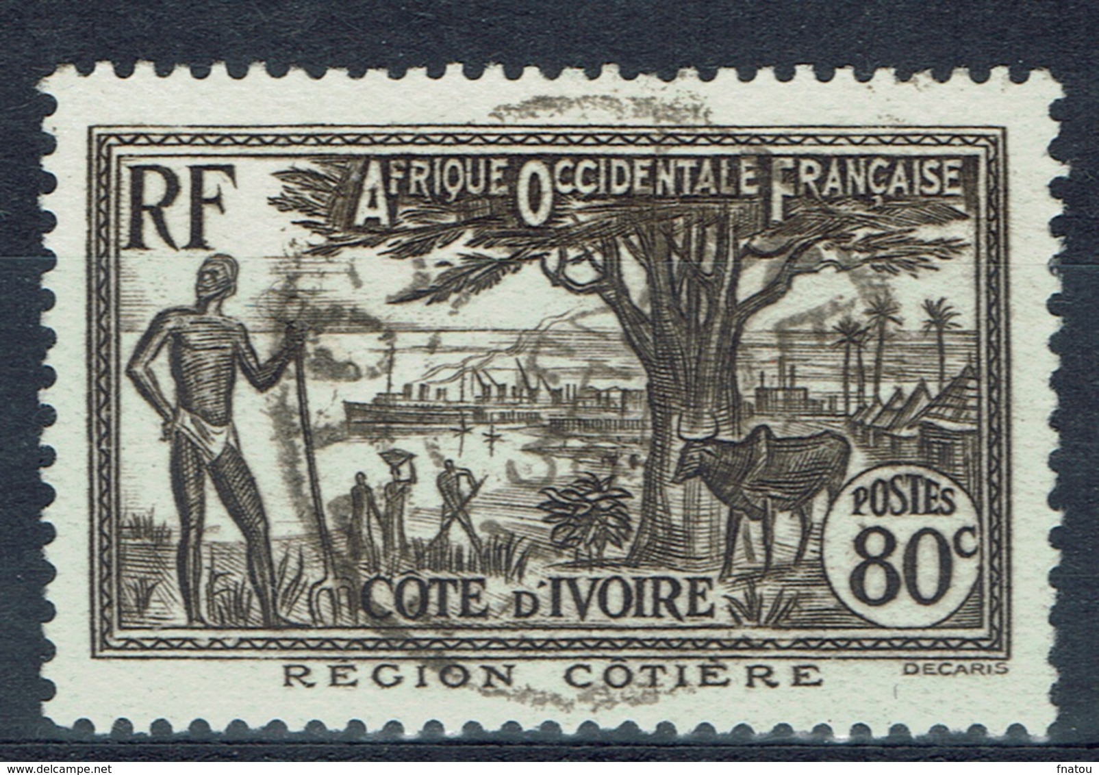 Ivory Coast, 80c., Coastal Region, 1936, VFU - Usati