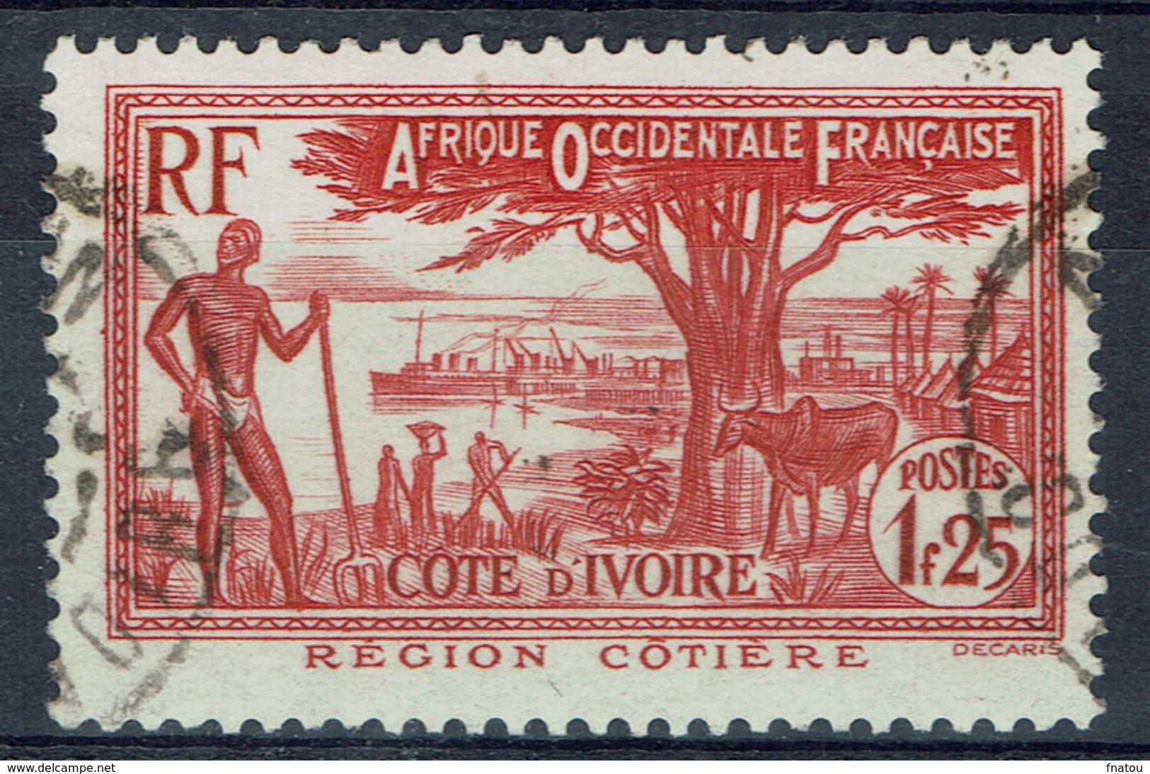 Ivory Coast, 1f.25, Coastal Region, 1936, VFU - Usati