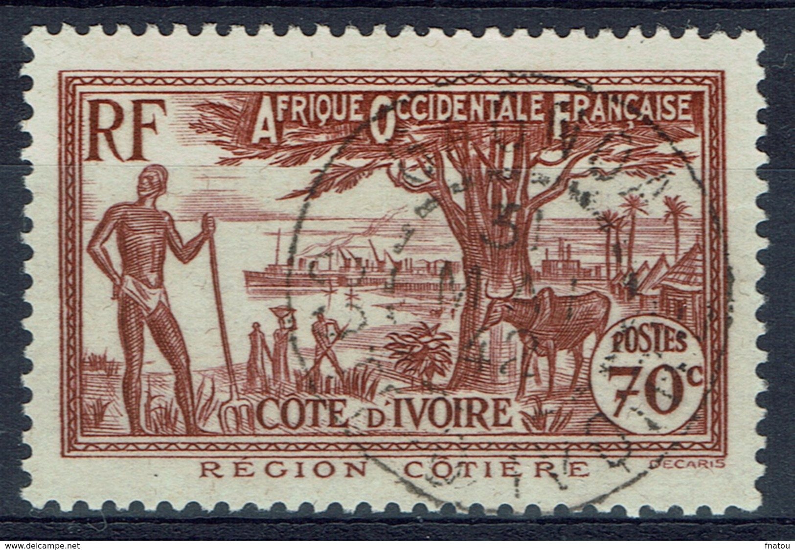 Ivory Coast, 70c., Coastal Region, 1939, VFU  nice Postmark - Used Stamps