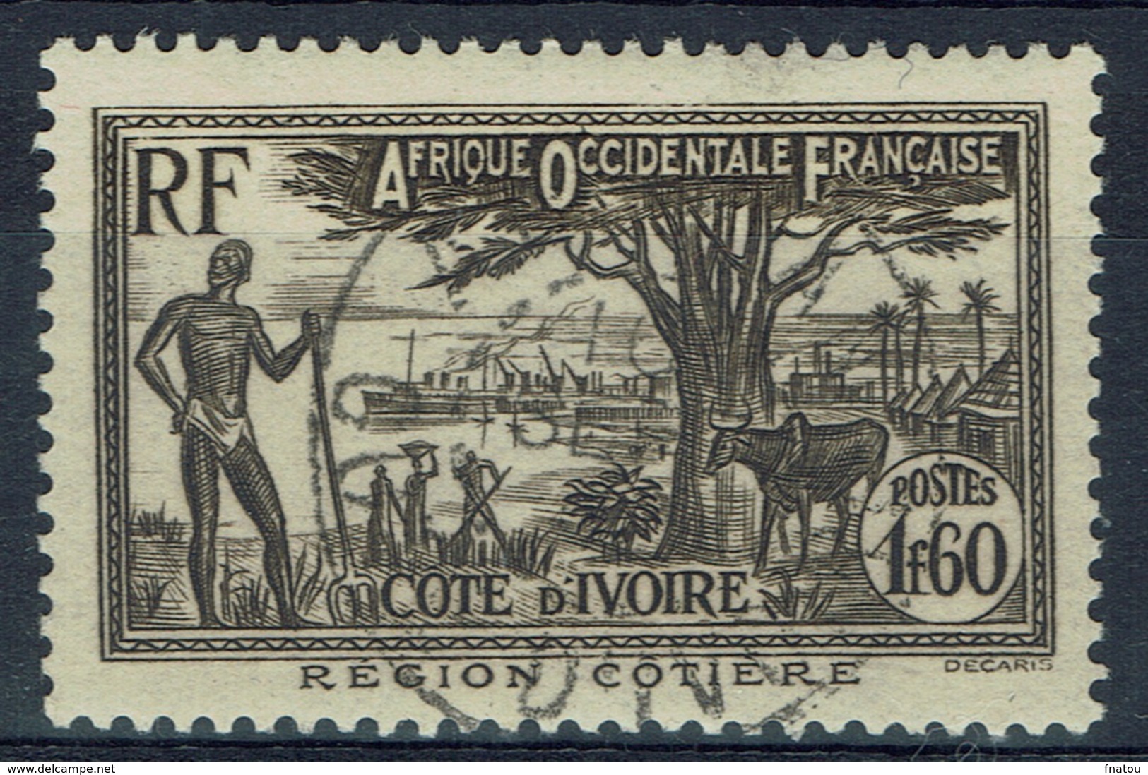 Ivory Coast, 1f.60, Coastal Region, 1939, VFU  nice Postmark - Used Stamps