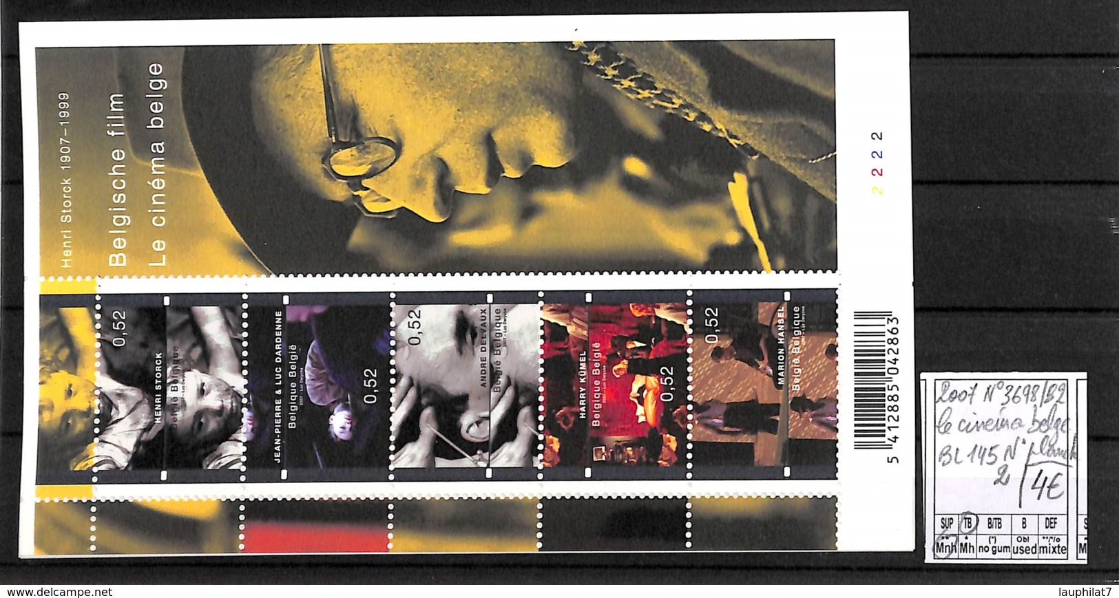 [409820]TB//**/Mnh-Belgique 2007 - N° 3698/02, BL145 N°planche 2, Le Cinéma Belge, SNC - Cinéma