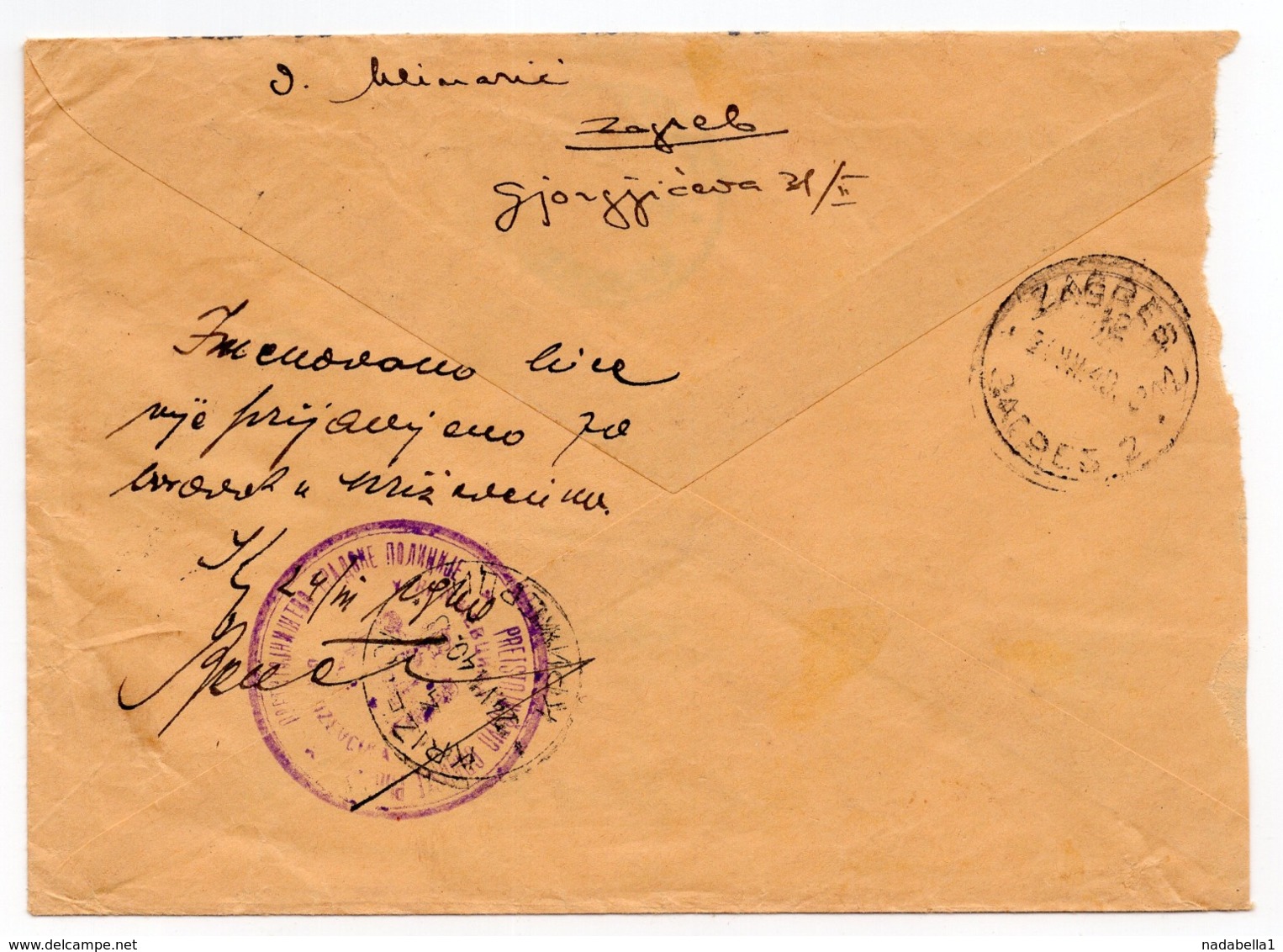1940 YUGOSLAVIA, CROATIA, ZAGREB TO KRIŽEVCI, REGISTERED MAIL, RETOUR, OFFICIALS STAMP AT THE BACK - Lettres & Documents