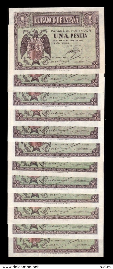 España Colección 1 Peseta Burgos Abril 1938 Pick 108 Todas Las Series SC UNC - 1-2 Pesetas