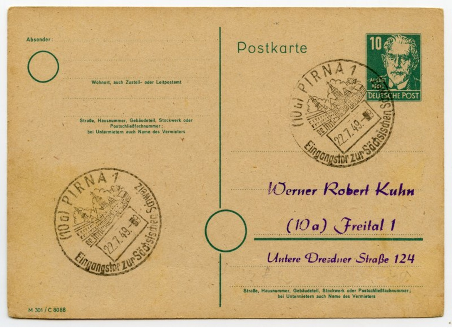 DDR, GANZSACHE P 35 MIT SST PIRNA DAS EINGANGSTOR ZUR SÄCHSISCHEN SCHWEIZ 1949 - Otros & Sin Clasificación