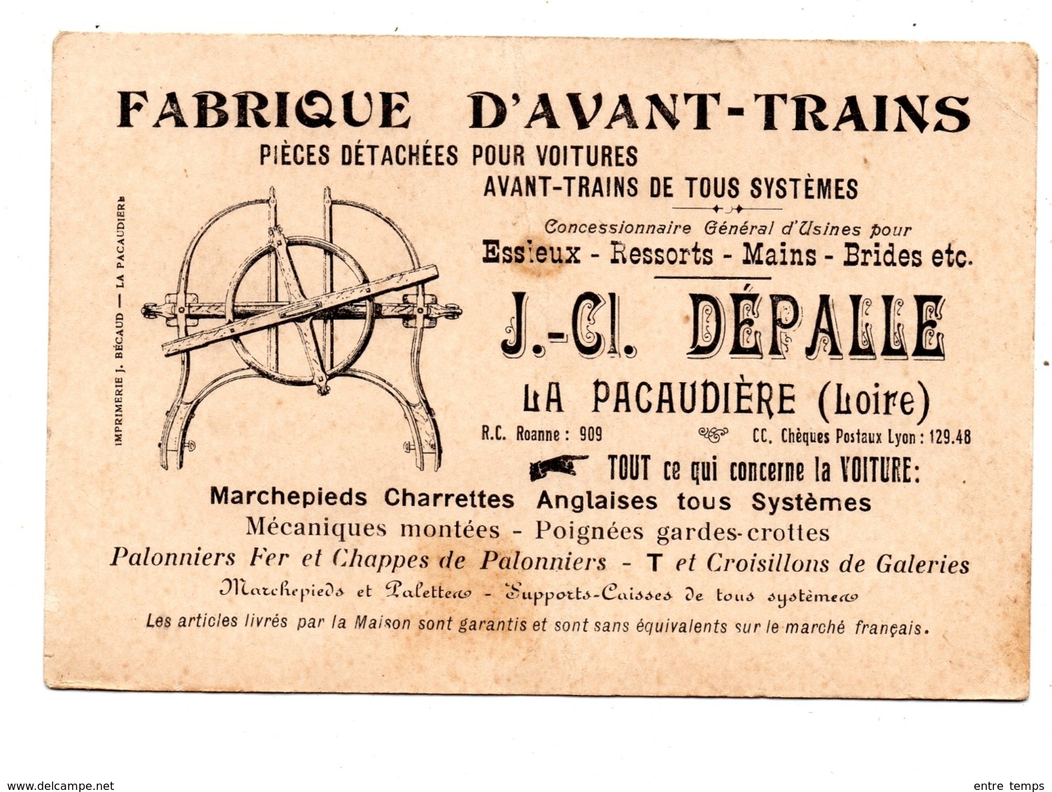 Fabrique D'Avant-Trains CLAUDE DEPALLE - La Pacaudière (Loire) - Cartes De Visite