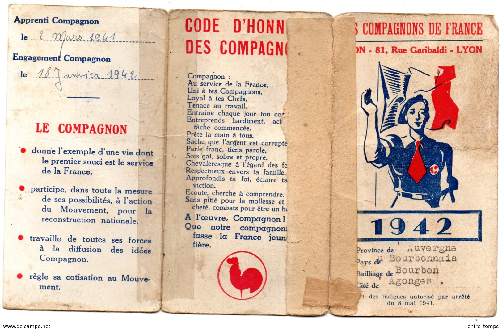 Carte Membre COMPAGNONS DE FRANCE 1942 - Documents