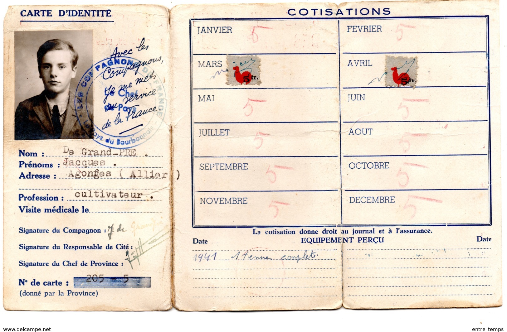 Carte Membre COMPAGNONS DE FRANCE 1942 - Documents