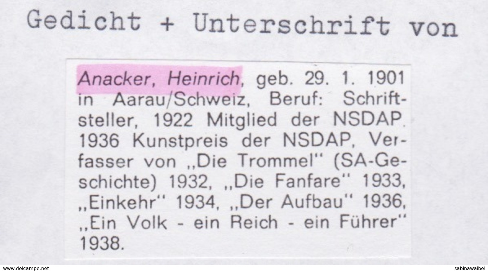 AK Propaganda / Adolf Hitler Porträt / Gedicht Geschrieben Von Anacker Heinrich - Weltkrieg 1939-45