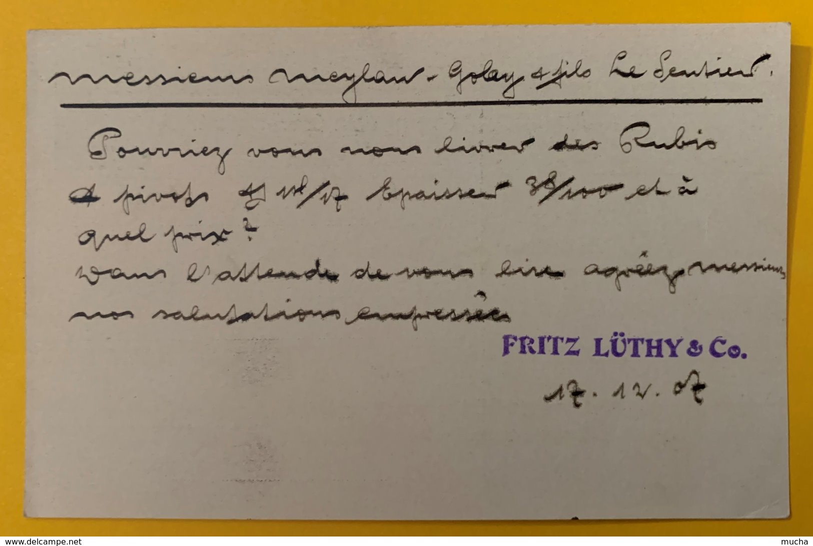 9131 - Fabrique De Pierres Pour L'horlogerie Fritz Lüthy Pieterlen Sur Entier Postal Pieterlen 17.12.1907 - Horlogerie