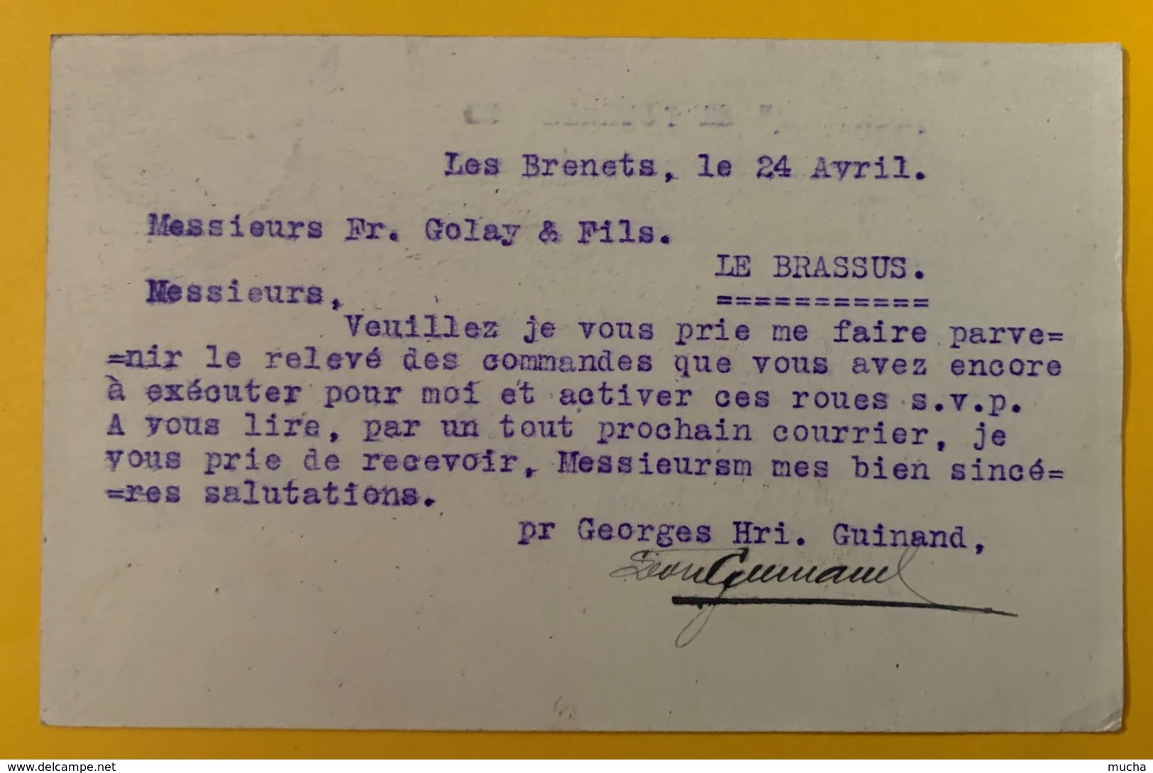 9133 -Horlogerie Georges Hri Guignard Les Brenets Sur Entier  Exposotion Nationale Les Brenets 24.04.1914 - Horlogerie