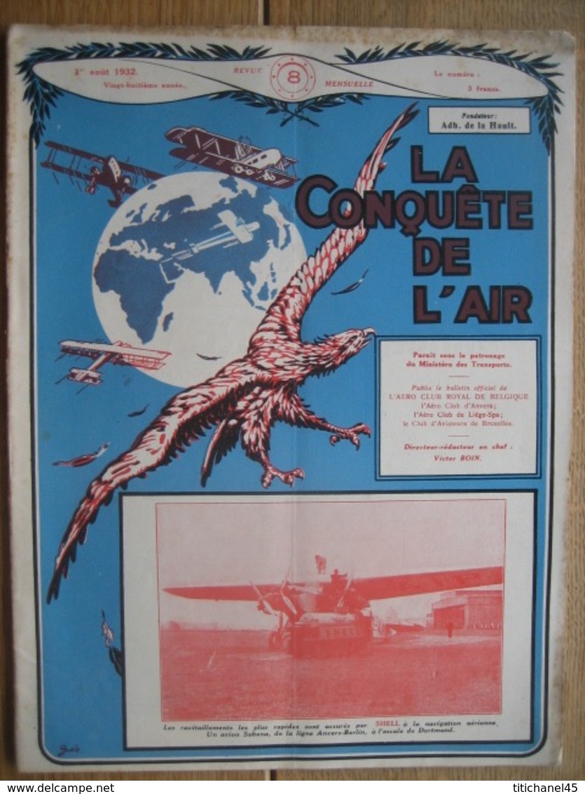 LA CONQUETE DE L'AIR 1932 N°8-STINSON R.-AVRO MAIL-PLANE-HANRIOT S. G. A./HAEGELEN- STEARMAN - HALLIBURTON - AeroAirplanes