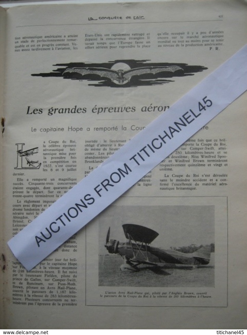 LA CONQUETE DE L'AIR 1932 n°8-STINSON R.-AVRO MAIL-PLANE-HANRIOT S. G. A./HAEGELEN- STEARMAN - HALLIBURTON