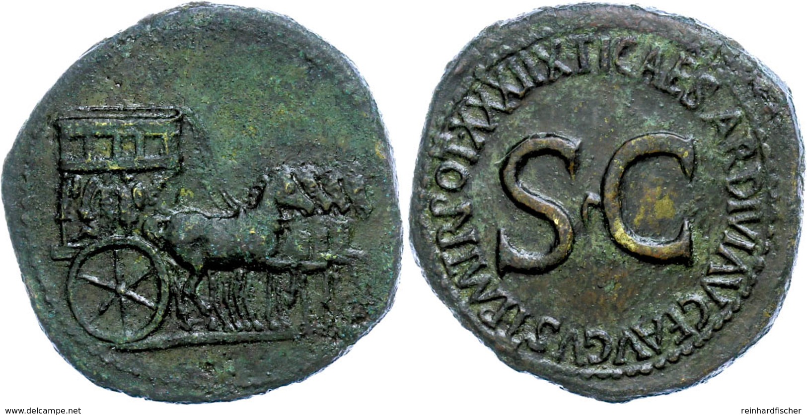 Tiberius, 14-37, Sesterz (26,64g), Rom. Av: Leere Triumphquadriga Nach Rechts. Rev: S C, Darum "TI CAESAR DIVI AVG F AVG - Other & Unclassified