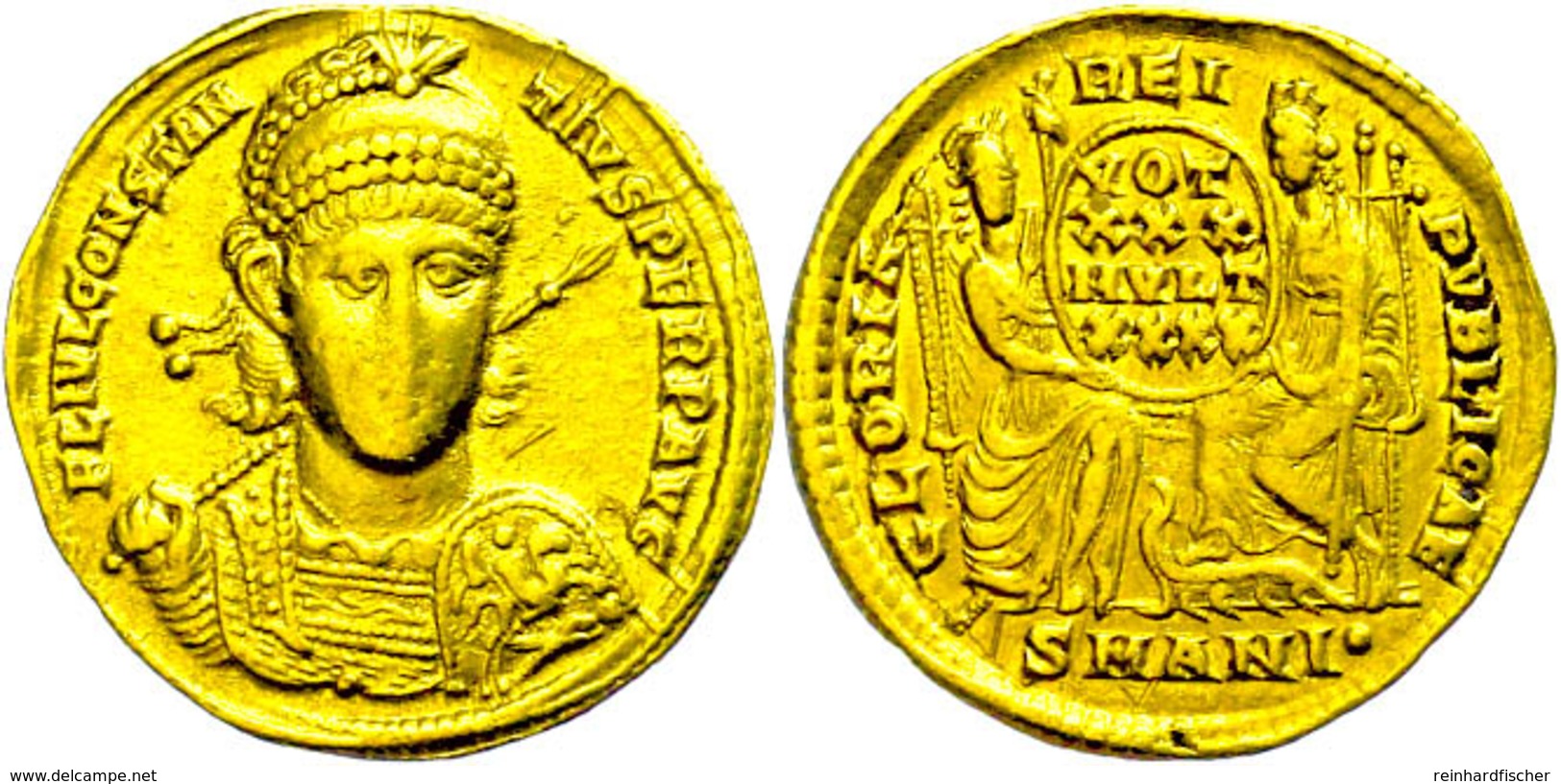 Constantius II., 337-361, Solidus (4,33g), Antiochia. Av: Büste Mit Helm, Schild Und Speer Vorn, Darum Umschrift. Rev: R - Sonstige & Ohne Zuordnung