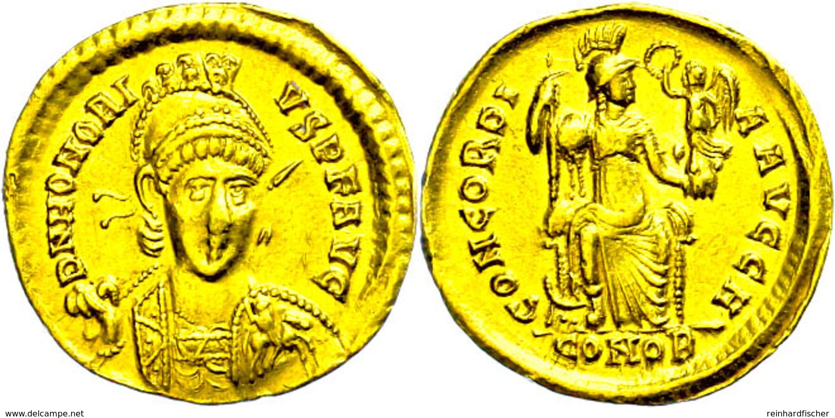 Honorius, 393-423, Solidus (4,39g), Konstantinopel. Av: Büste Mit Schild Und Speer In Dreiviertelansicht, Darum Umschrif - Other & Unclassified