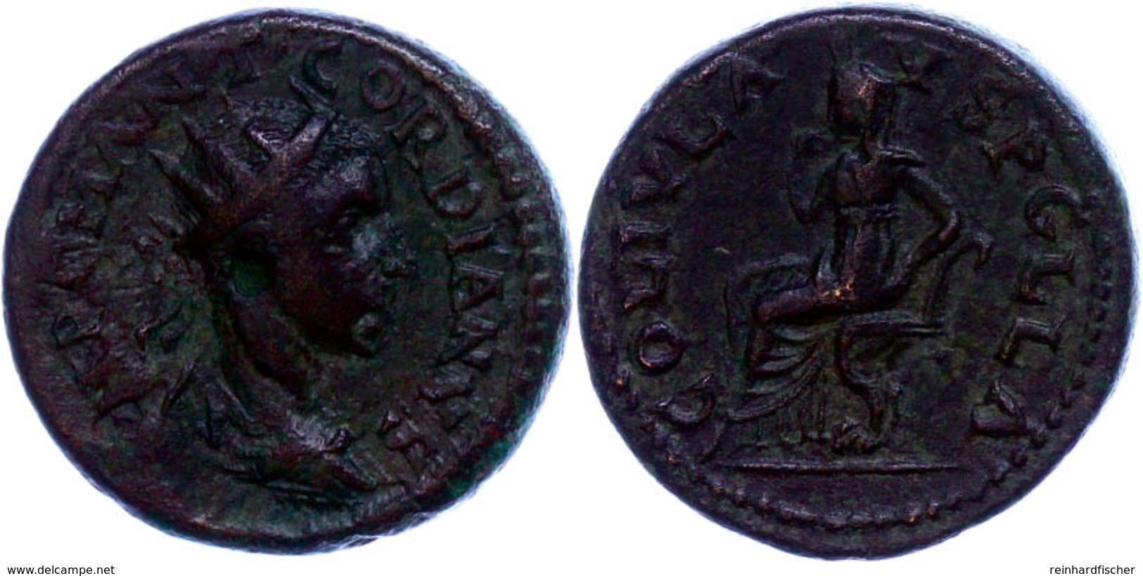 Makedonien, Pella, Colonia, Æ (10,98g), 238-244, Gordianus III..Av: Büste Nach Rechts, Darum Umschrift. Rev: Thronende F - Provincia