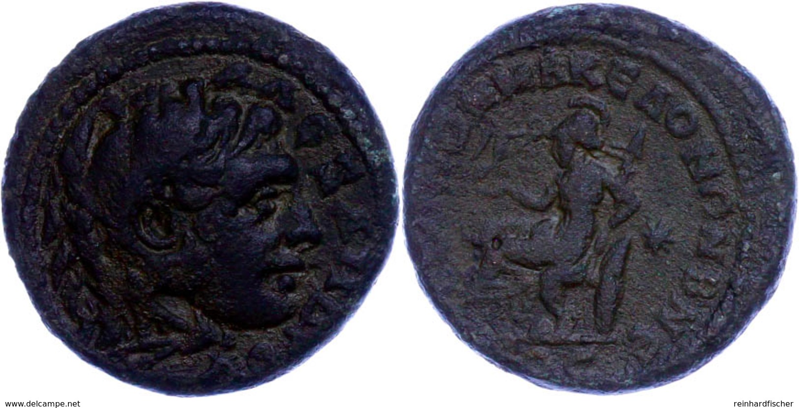 Koinon Der Makedonen, Beroia, Æ-Dissarion (12,63g), 244-249, Zur Zeit Philippus I. Arabs. Av: Alexanderkopf Mit Löwenfel - Province