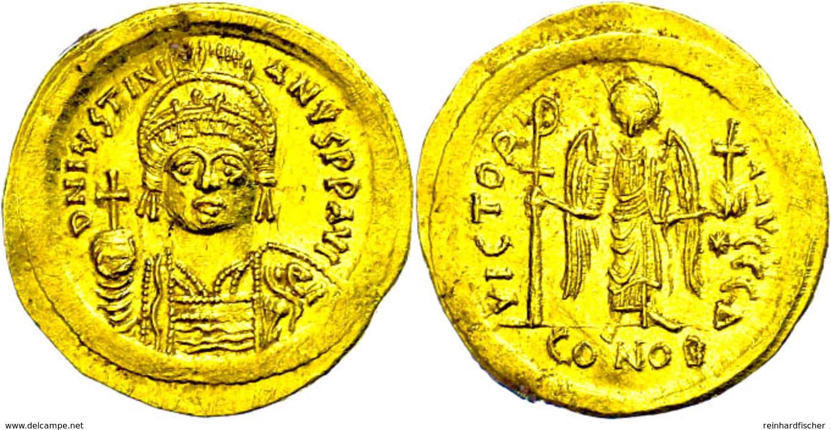 Justinianus I., 527-565, Solidus (4,50g), Konstantinopel. Av: Büste Mit Kreuzglobus Von Vorn, Darum Umschrift. Rev: Steh - Bizantine
