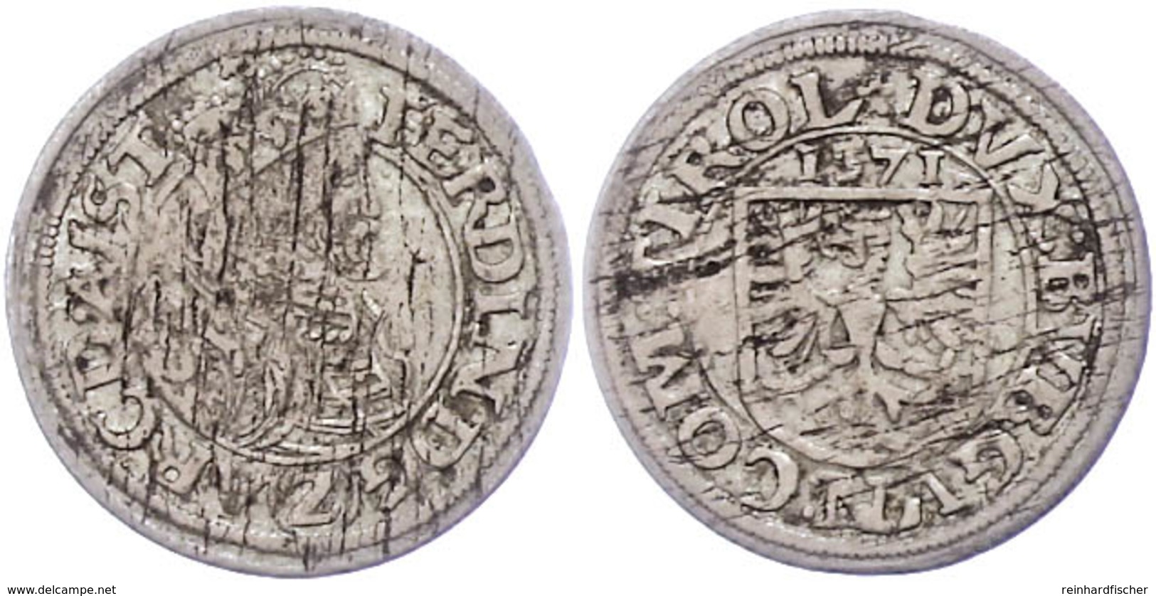 2 Kreuzer, 1571, Ferdinand, Hall, Schrötlingsfehler, Ss.  Ss - Oesterreich