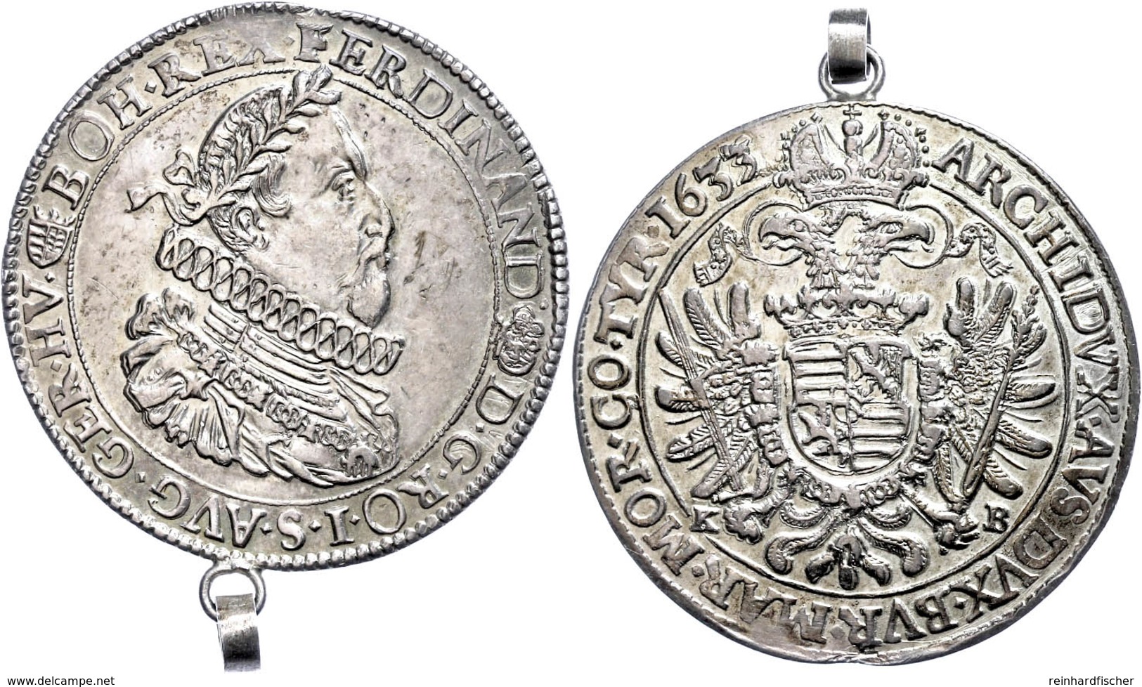 Taler, 1633, Ferdinand II., Kremnitz, Dav. 3129, Mit Altem Henkel, Randfehler, Vz.  Vz - Oesterreich