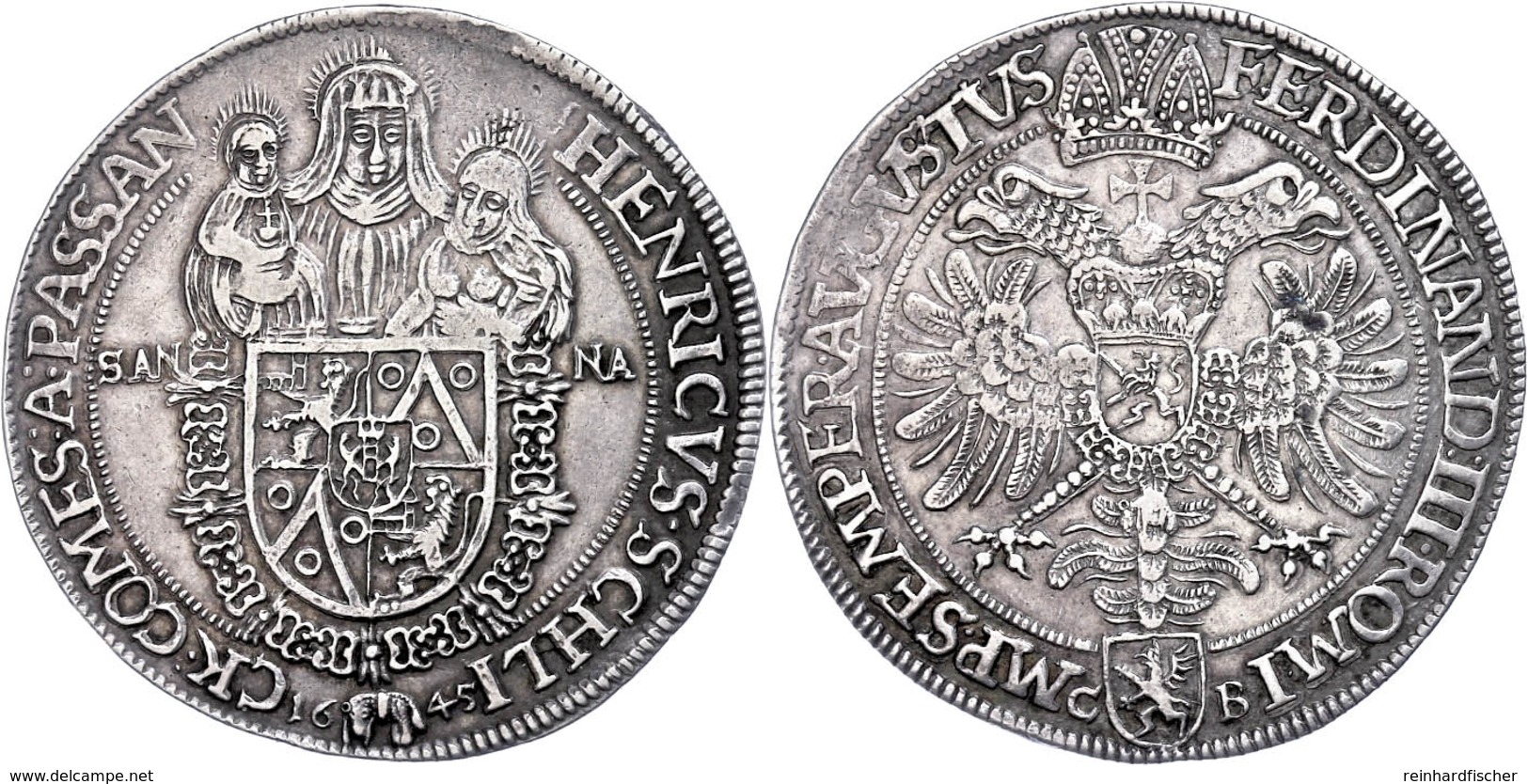 Schlick, Taler, 1645, Heinrich IV., Dav. 3408, Ss-vz.  Ss-vz - Autriche