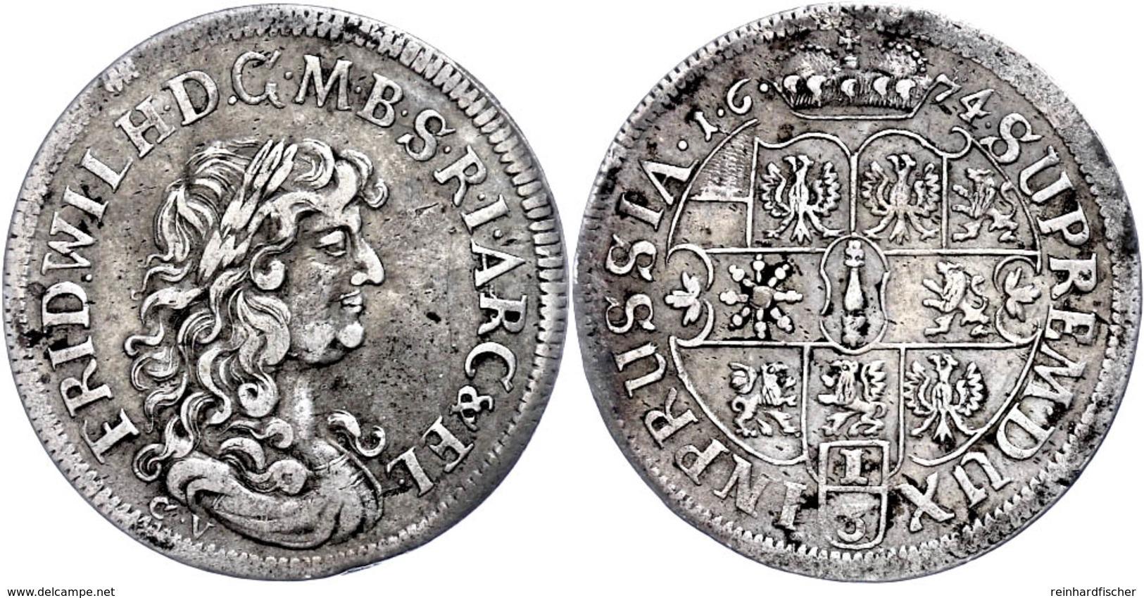 1/3 Taler, 1674, Friedrich Wilhelm, CV, Ss.  Ss - Autres & Non Classés