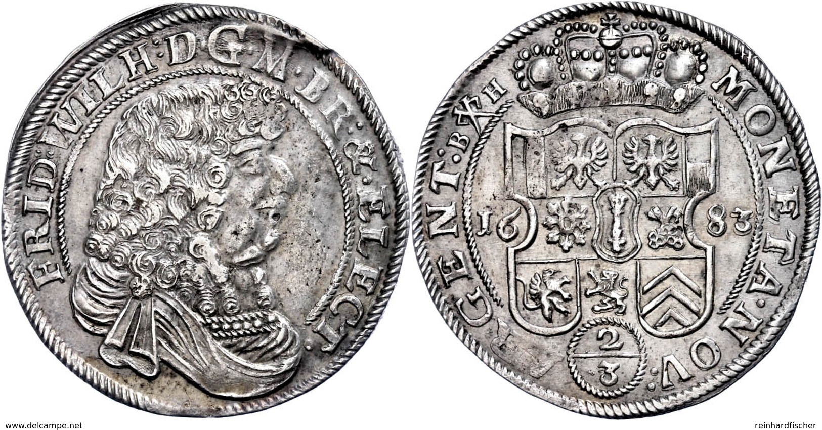 2/3 Taler, 1683, Friedrich Wilhelm, Minden, Dav. 264, Kl. Schrötlingsfehler, F. Vz. - Sonstige & Ohne Zuordnung