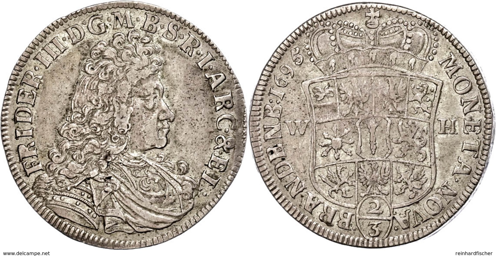Gulden (2/3 Taler), 1695, Friedrich Wilhelm, WM (Emmerich), Dav. 282, Ss.  Ss - Andere & Zonder Classificatie
